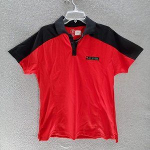 7-Eleven Women Top Large Red Colorblock Polo Embroidered Employee Uniform‎ READ